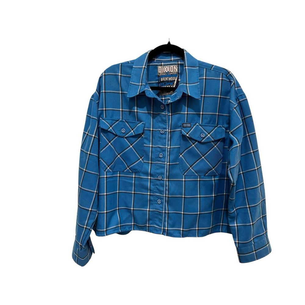 Dixxon Flannel Brentwood XL Blue Plaid Oversized Boxy Shirt Cropped Button Up